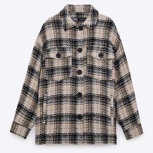 ZARA: Black & Beige Plaid Textured Shirt Jacket / Shacket, XS